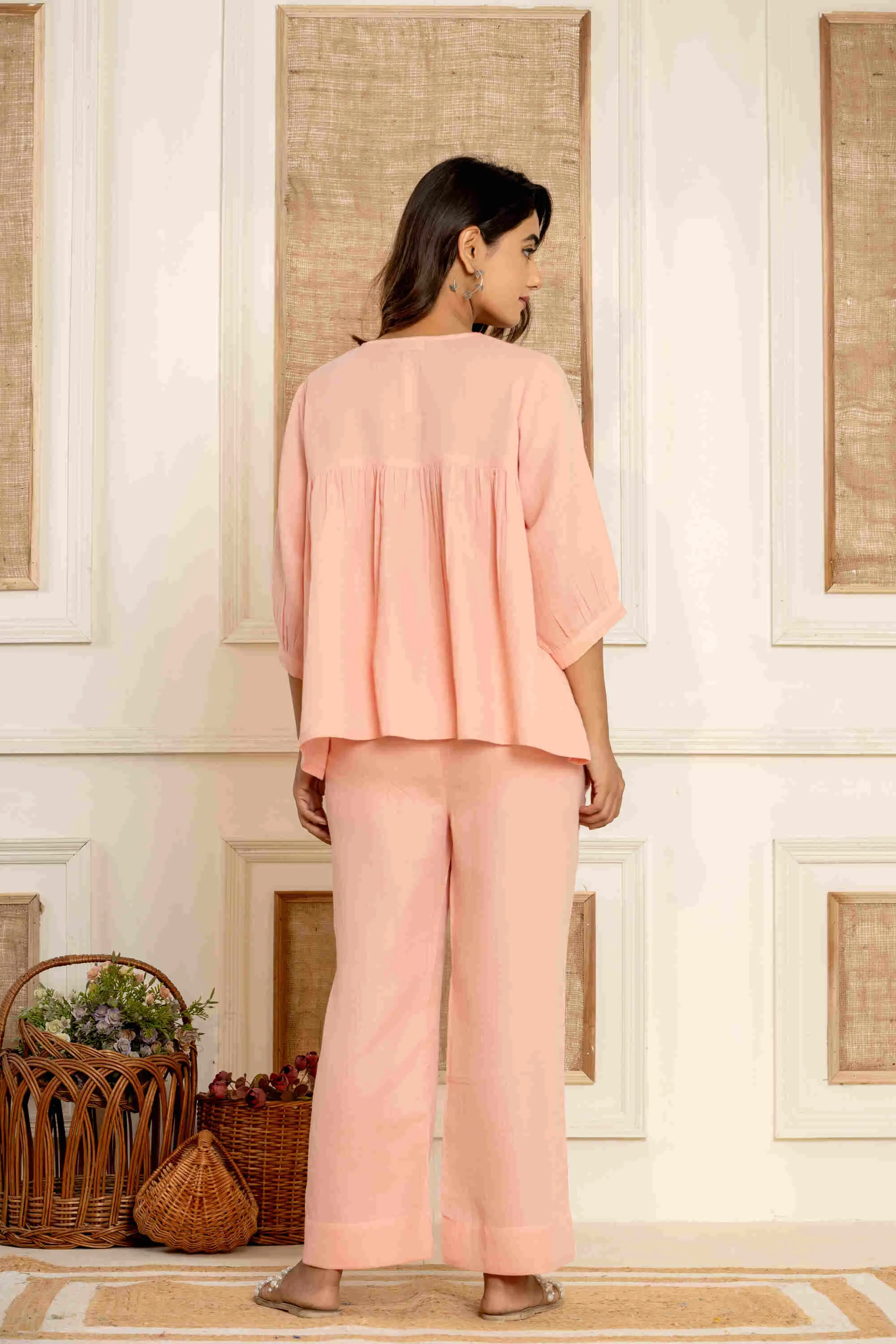 100% Organic Gauze Cotton Fuzzy Peach Loungewear