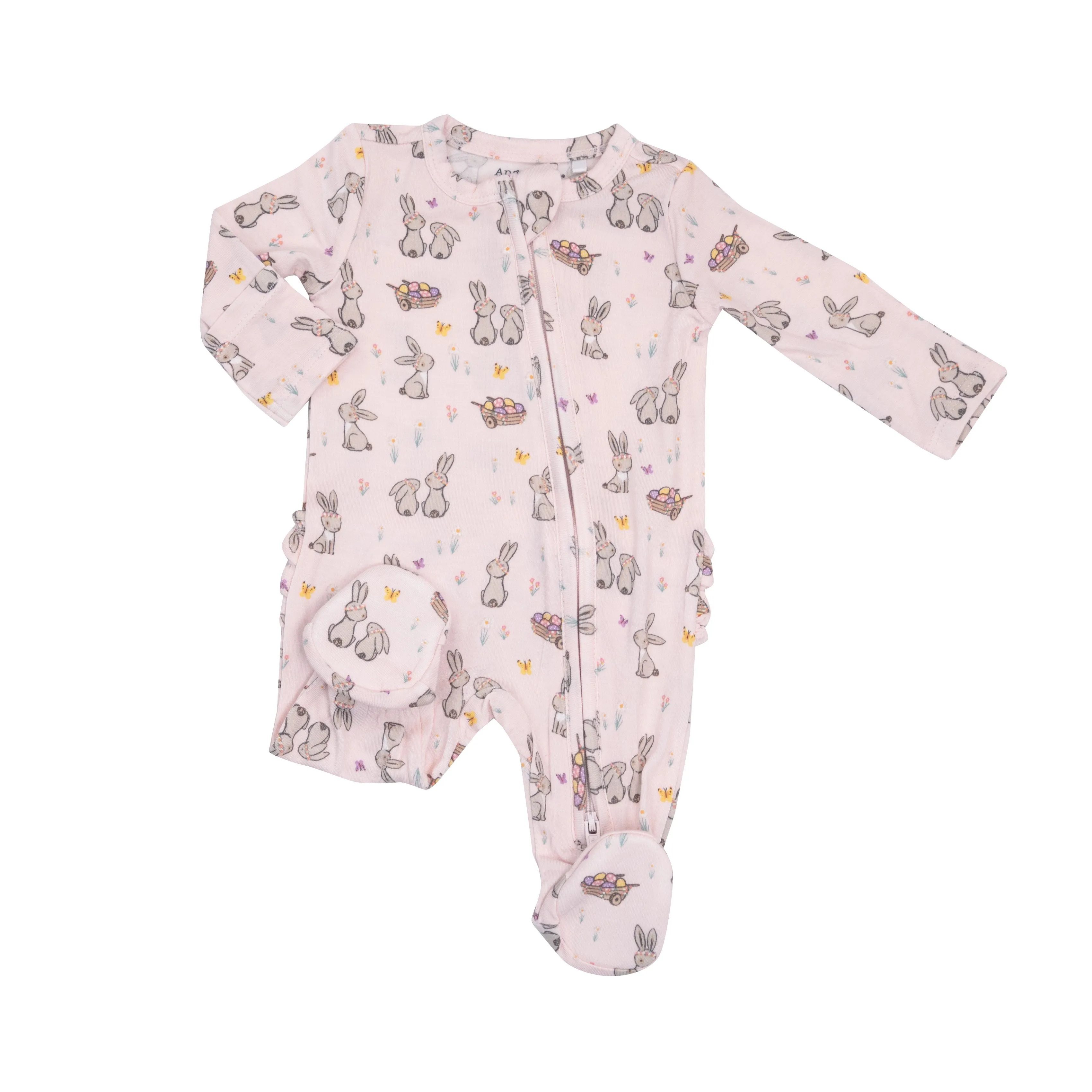 Angel Dear Pink Bunnies Ruffle Back 2 Way Zipper Footie