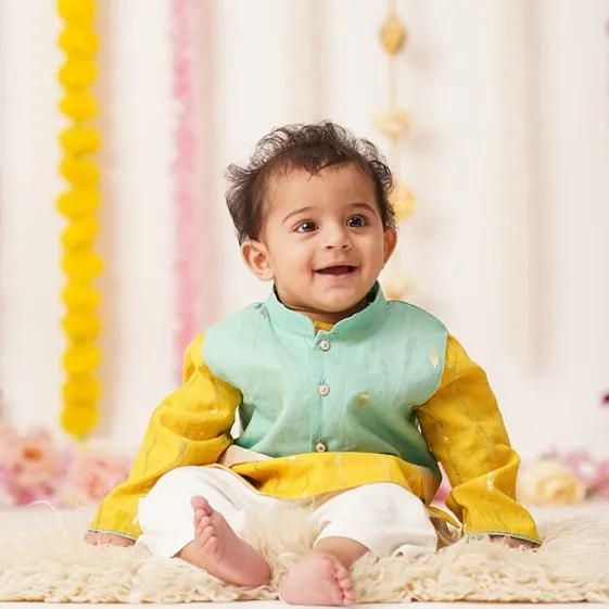 Baby Boy Cotton Kurta, Bundi & Pant Set - Ambar