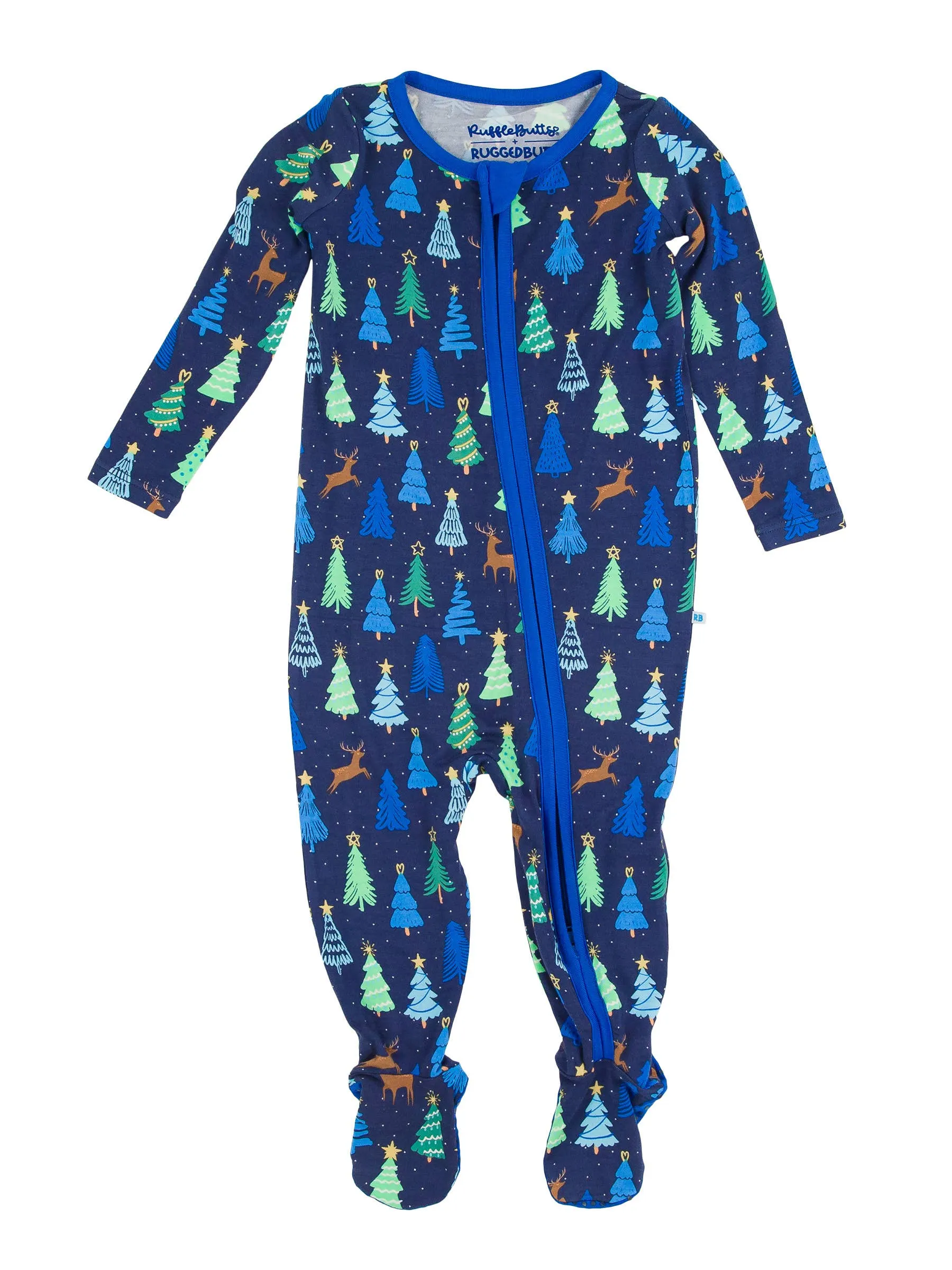 Baby Boys Merry Blue Pines Bamboo Viscose Footed One Piece Pajama