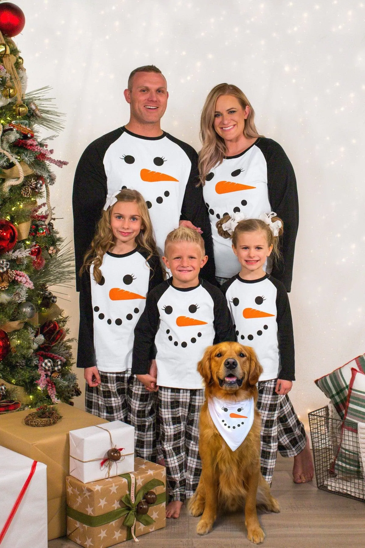 B&W Plaid Snowman Family Christmas Pajamas - AND PET BANDANA!