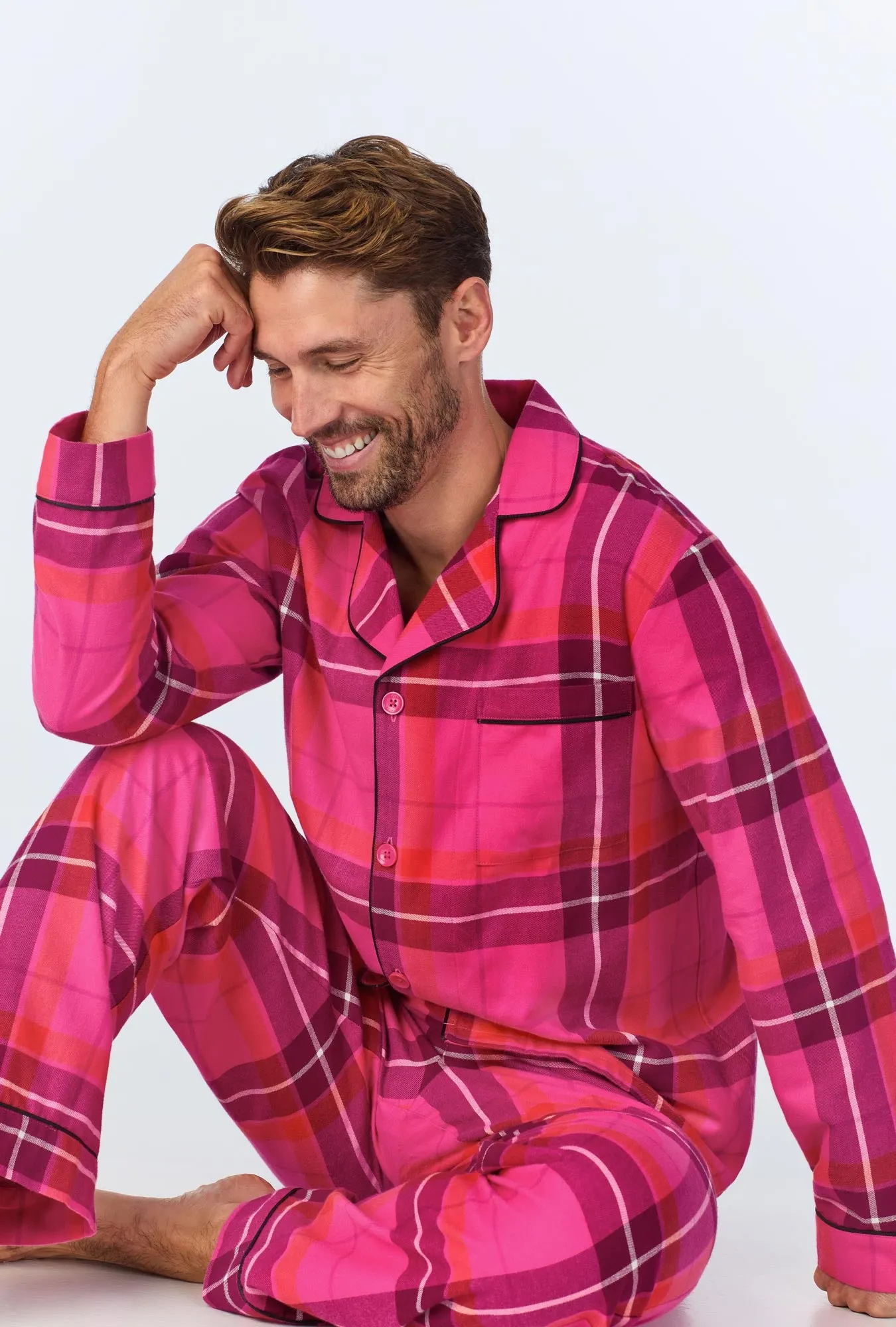 BedHead x Mr. Turk Aurora Plaid Men's Long Sleeve Classic Woven Portuguese Flannel PJ Set