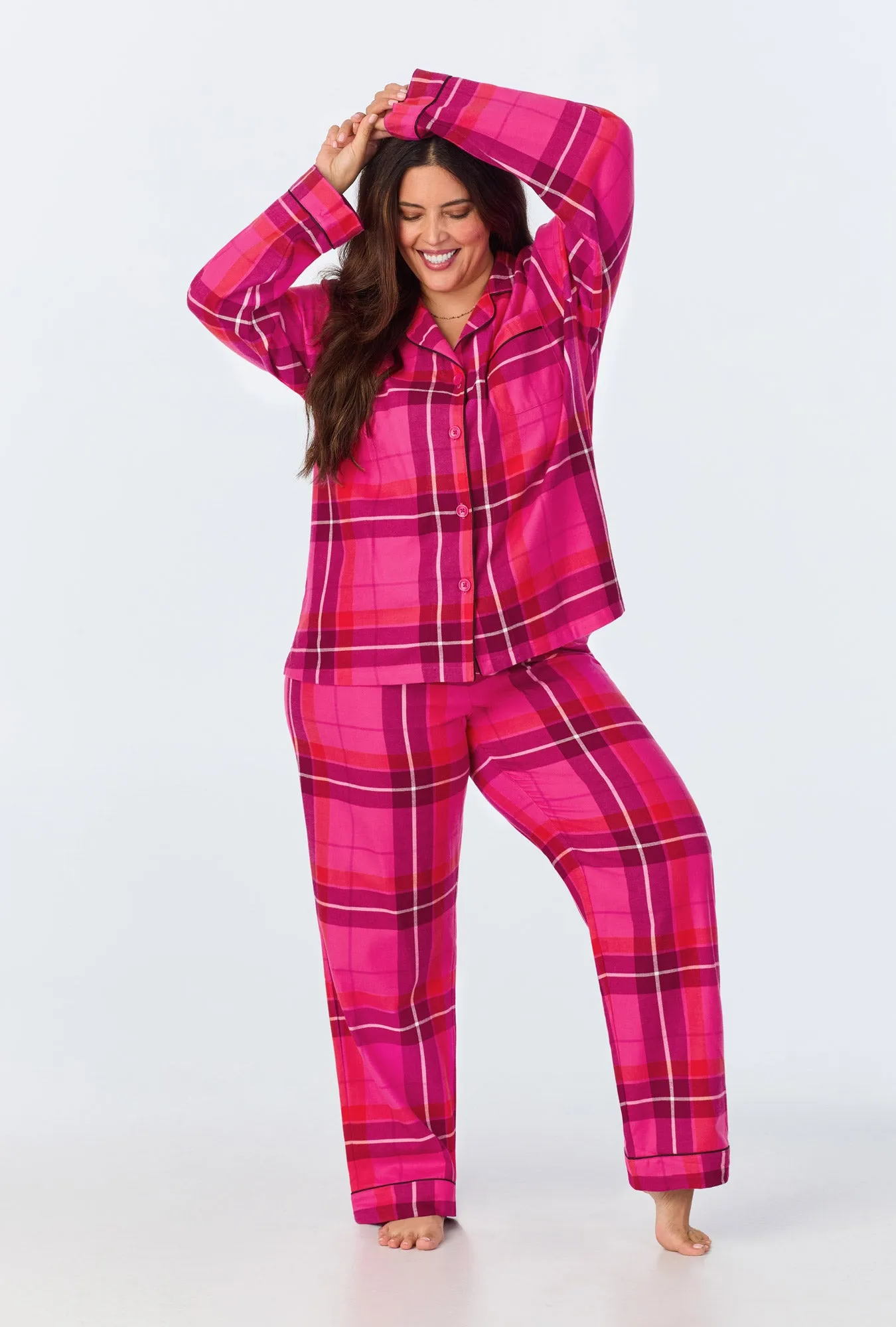 BedHead x Trina Turk Aurora Plaid Long Sleeve Classic Woven Portuguese Flannel PJ Set