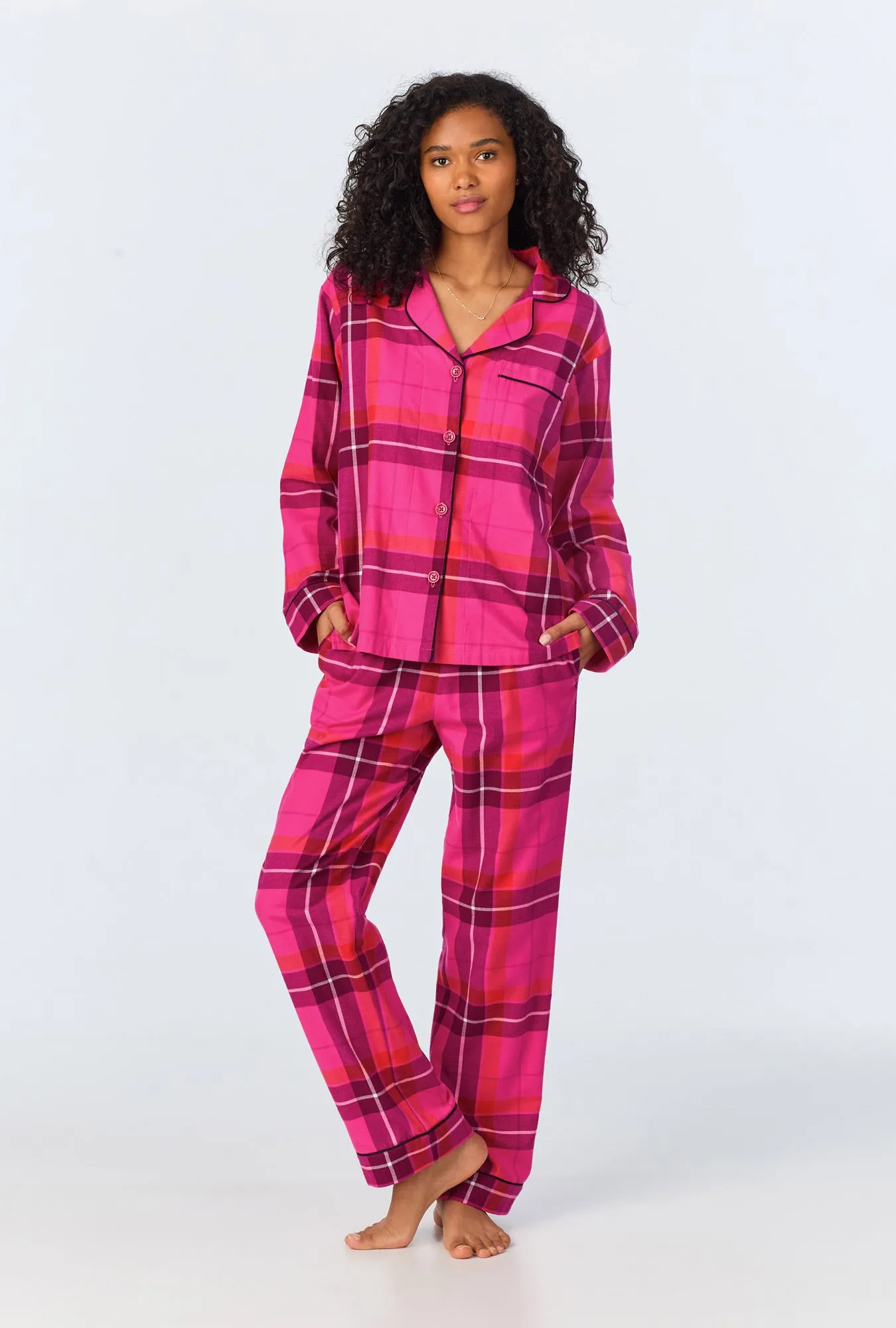 BedHead x Trina Turk Aurora Plaid Long Sleeve Classic Woven Portuguese Flannel PJ Set