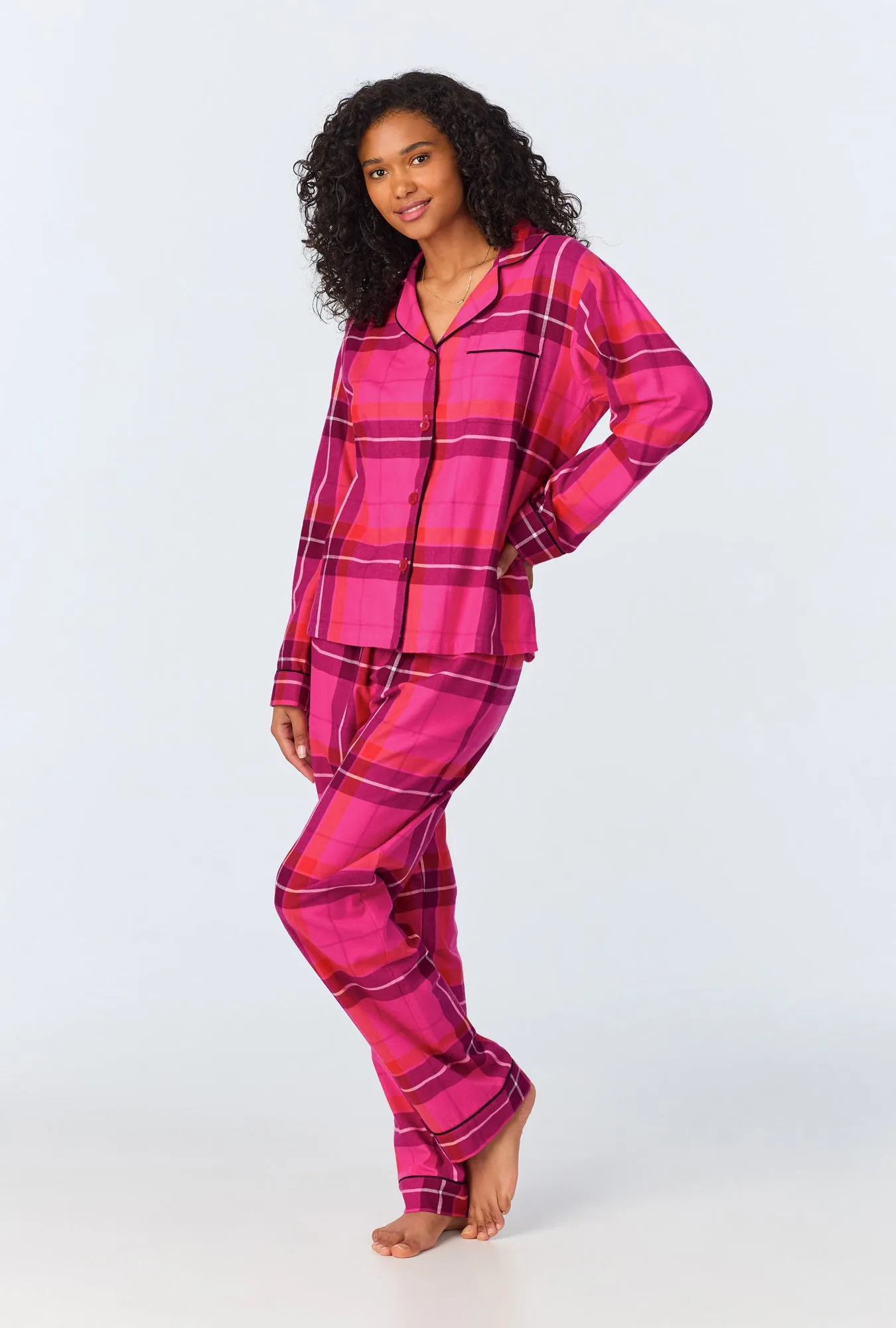 BedHead x Trina Turk Aurora Plaid Long Sleeve Classic Woven Portuguese Flannel PJ Set