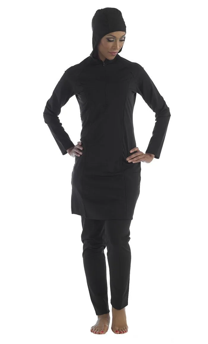 Black Hooded Swimwear Burkini Two Piece Set