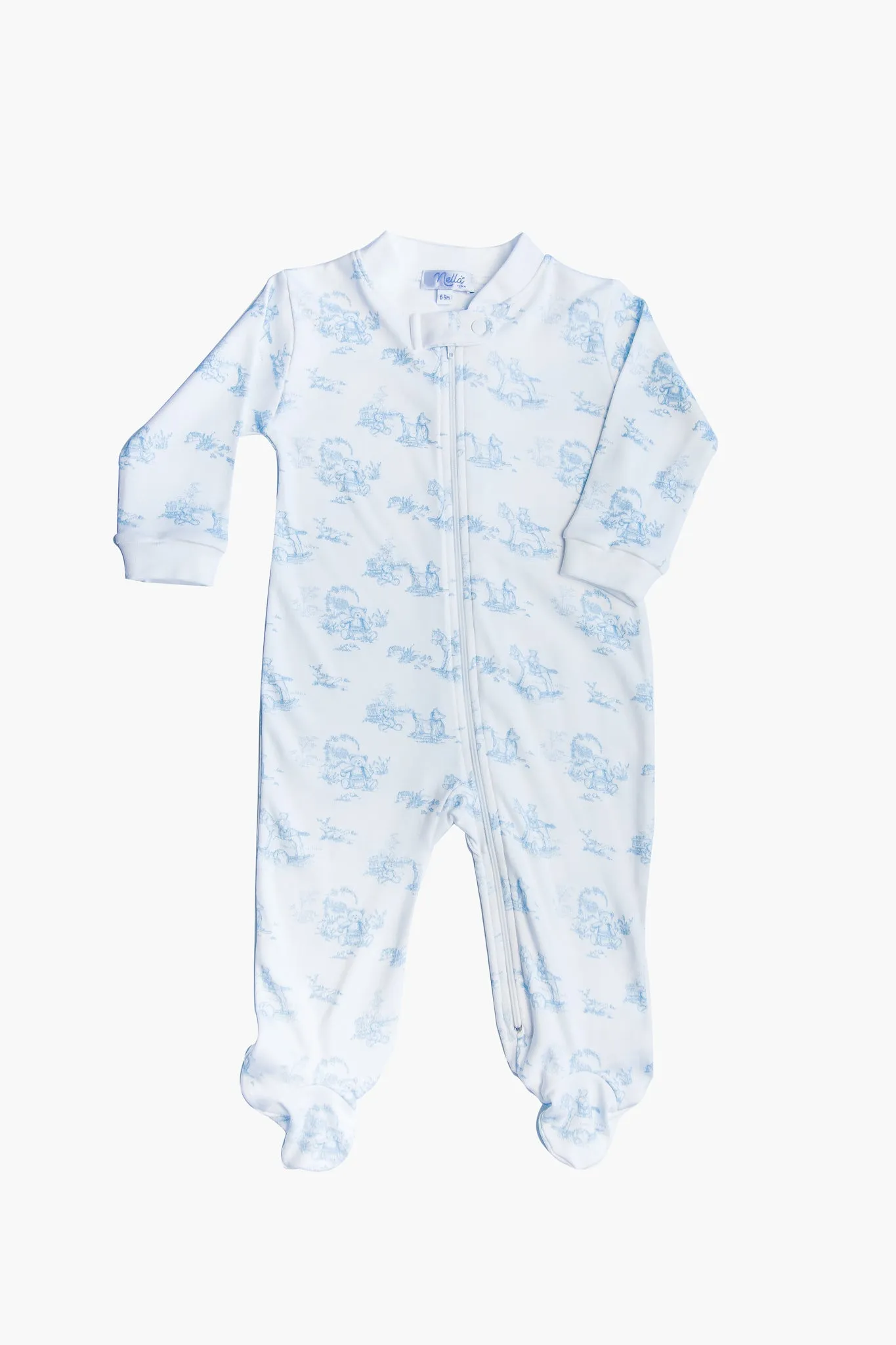 Blue Toile Zipper Footie