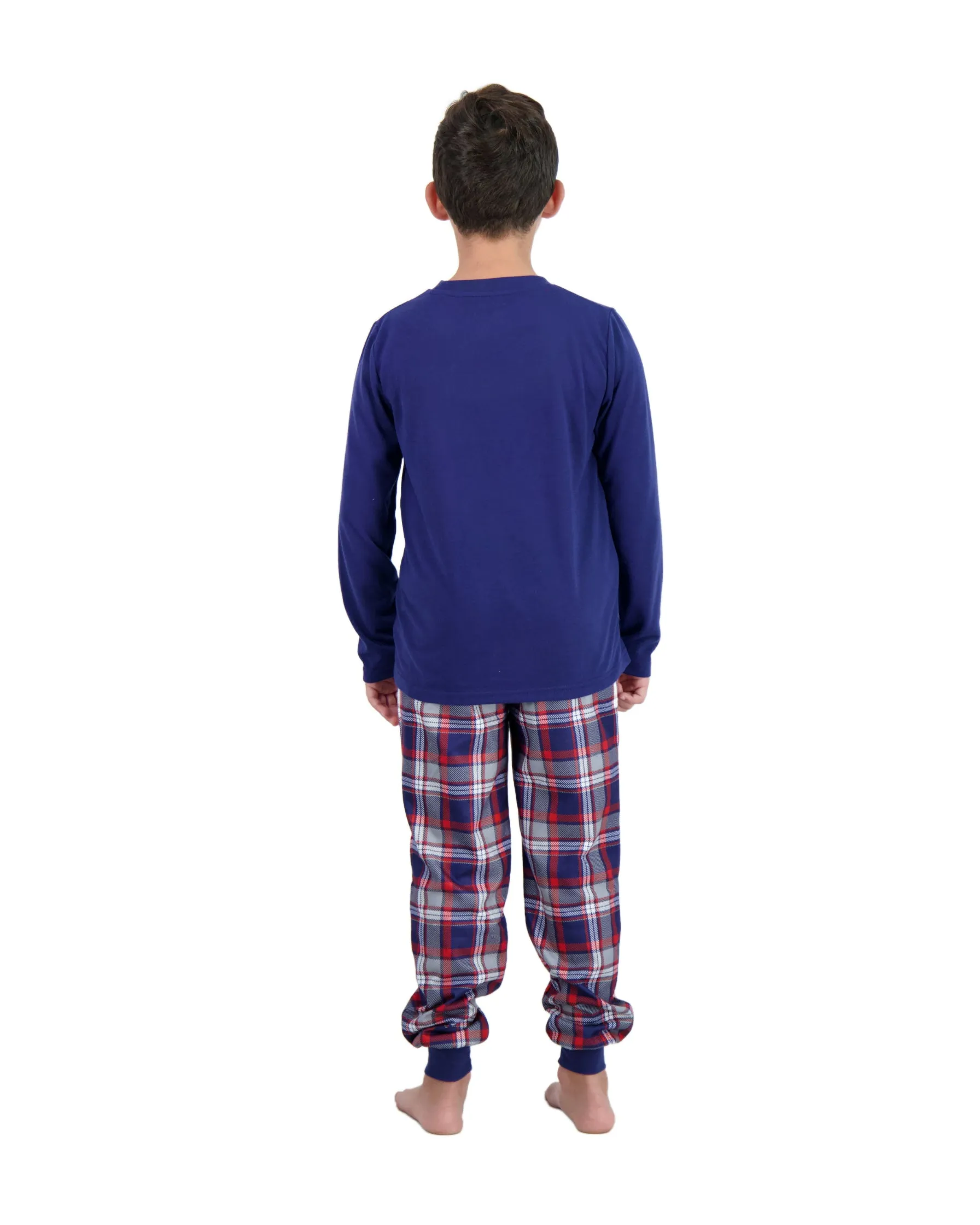 Boys 2-Piece Brushed Jersey Plaid Pajama Sets, Navy, Purple & Red Pajama Sets for Boys