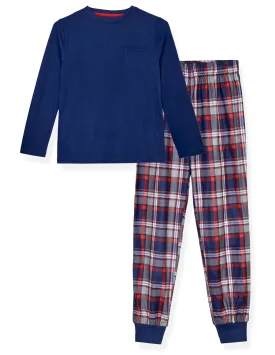 Boys 2-Piece Brushed Jersey Plaid Pajama Sets, Navy, Purple & Red Pajama Sets for Boys