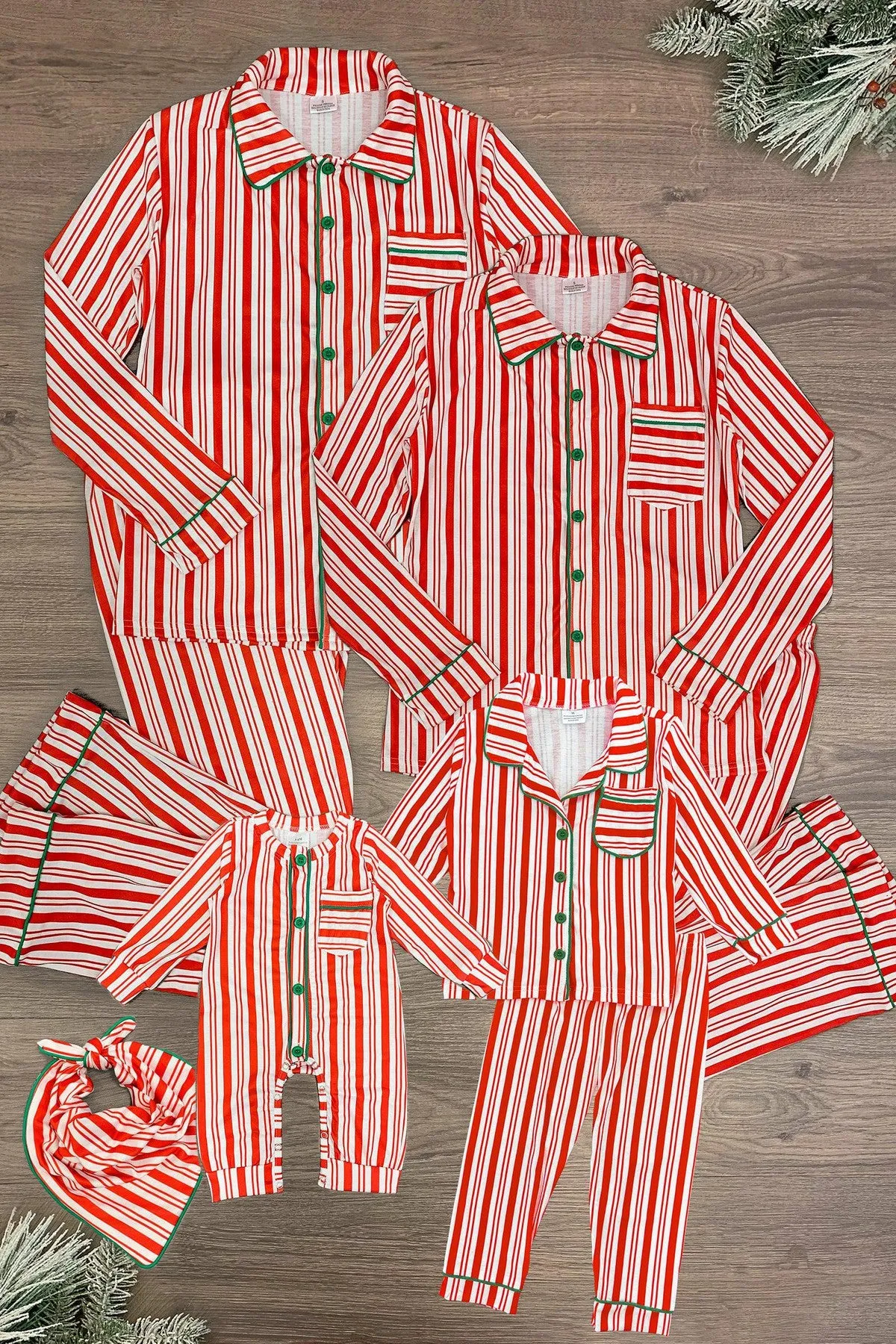 Candy Cane Stripe Family Pajamas - AND PET BANDANA!