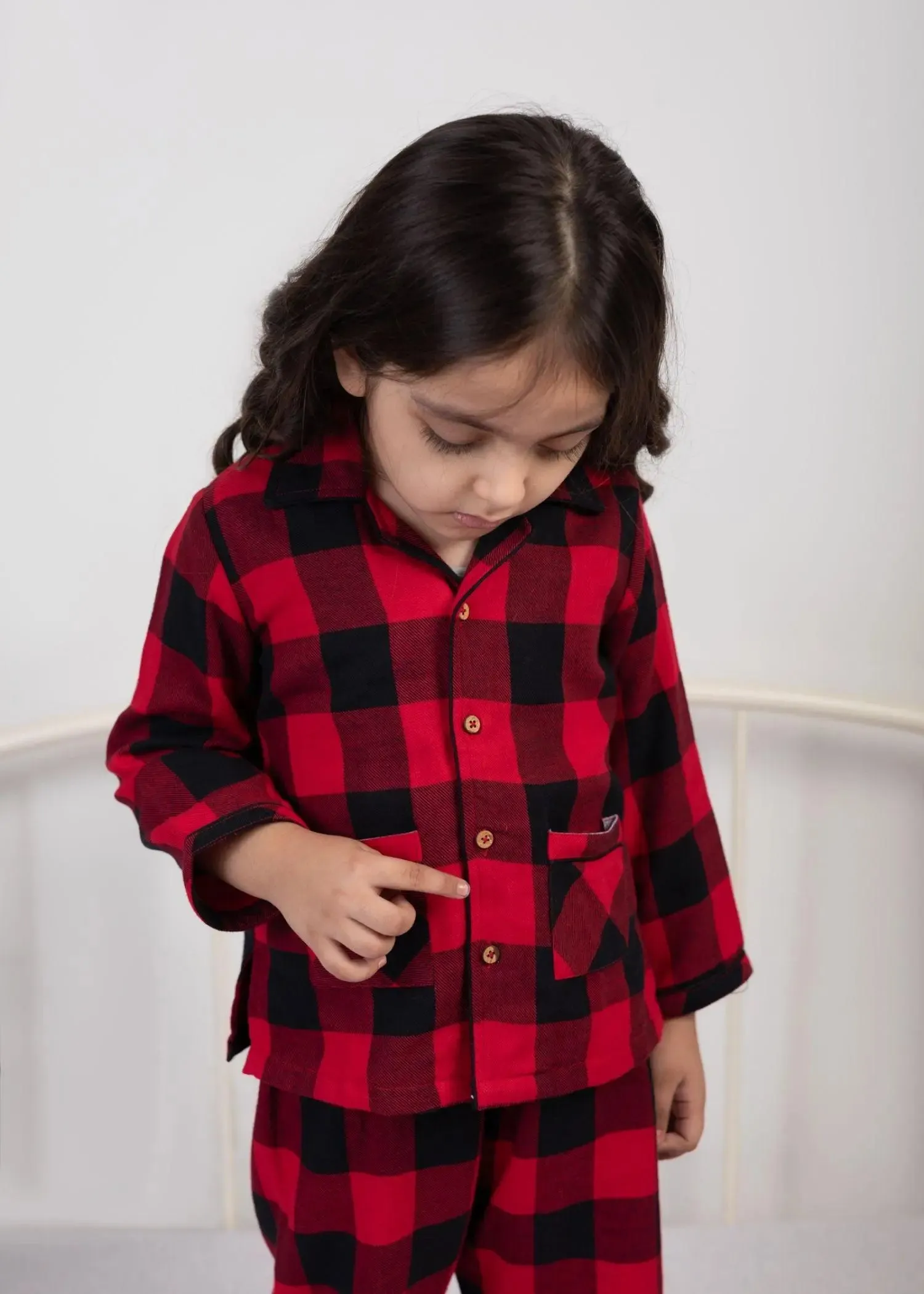 Checks Red Full Sleeves Nighsuit Unisex (1-14 Years)