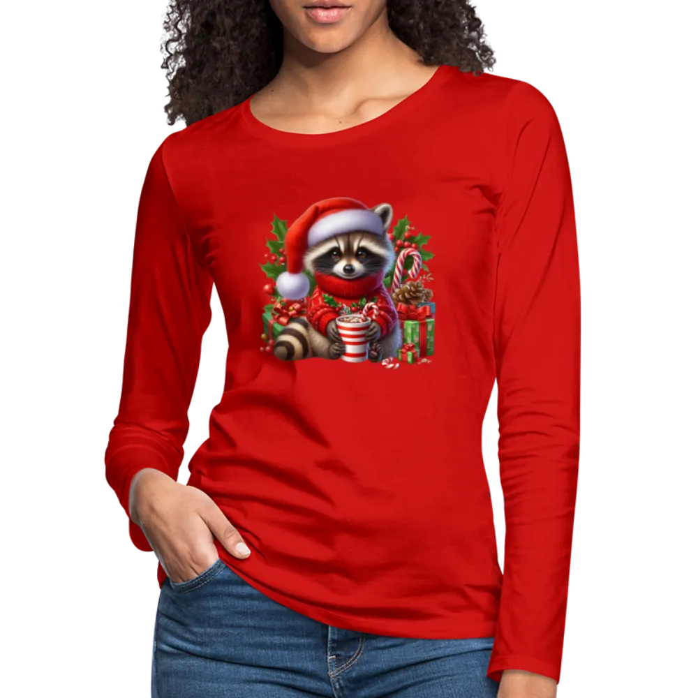 Christmas Cute Feral Raccoon Women's Premium Long Sleeve T-Shirt