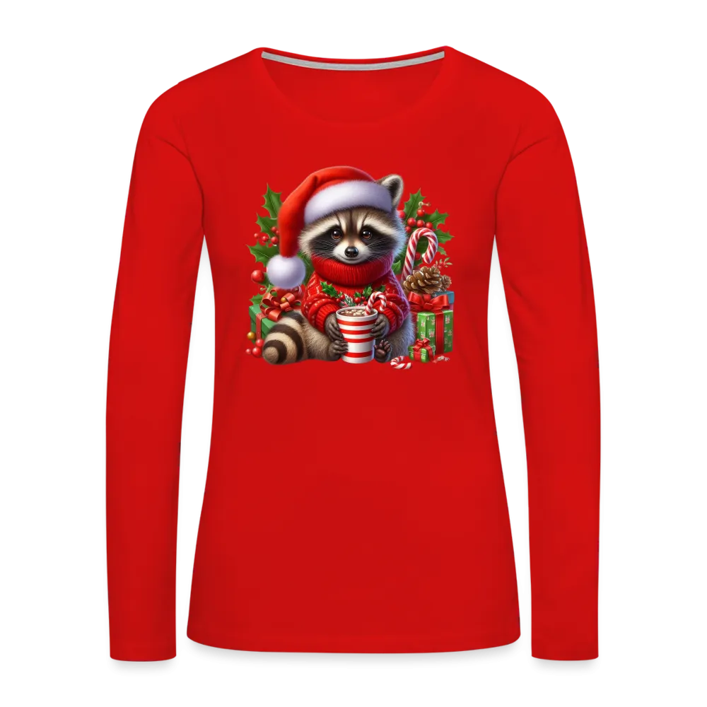 Christmas Cute Feral Raccoon Women's Premium Long Sleeve T-Shirt