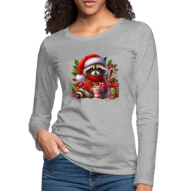 Christmas Cute Feral Raccoon Women's Premium Long Sleeve T-Shirt