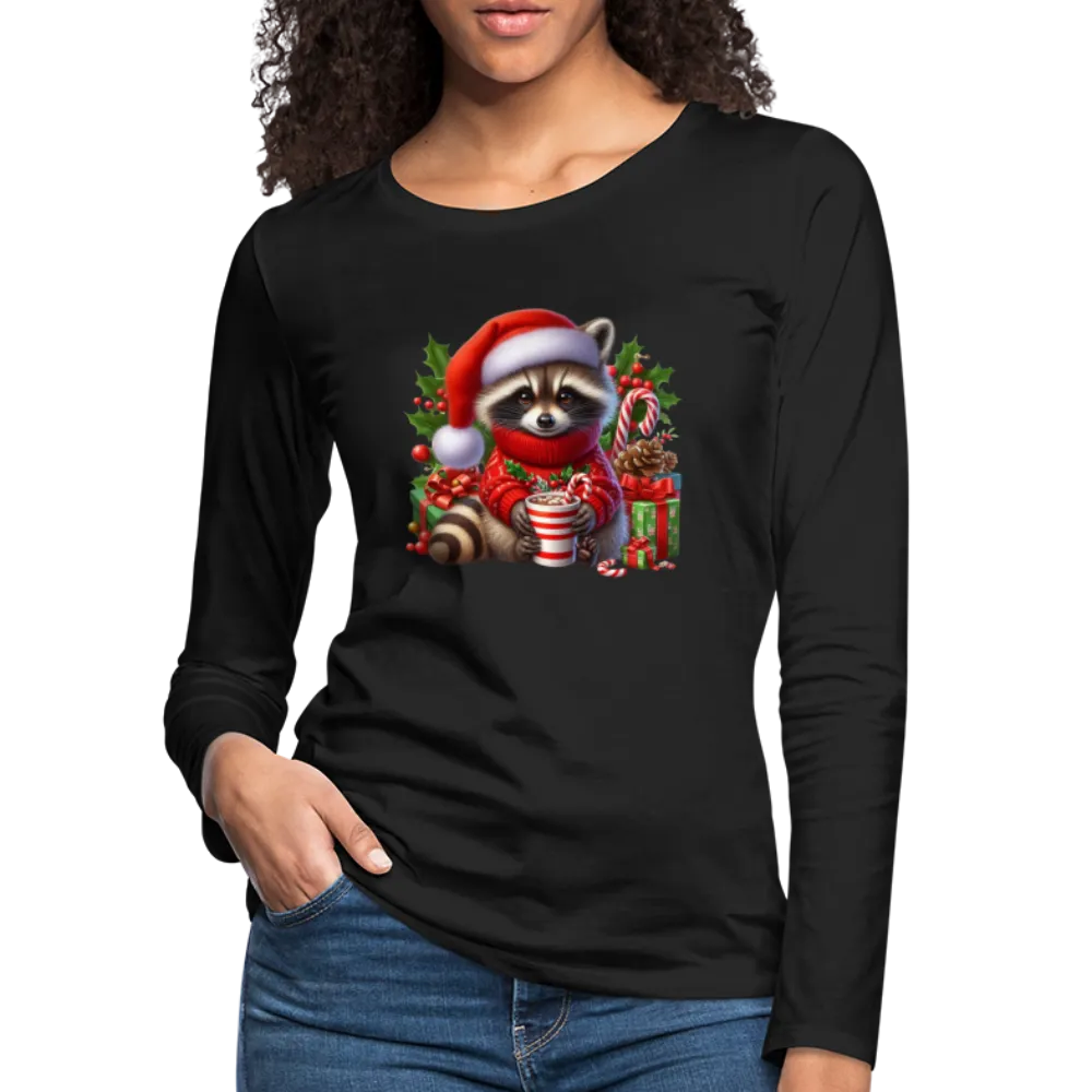 Christmas Cute Feral Raccoon Women's Premium Long Sleeve T-Shirt