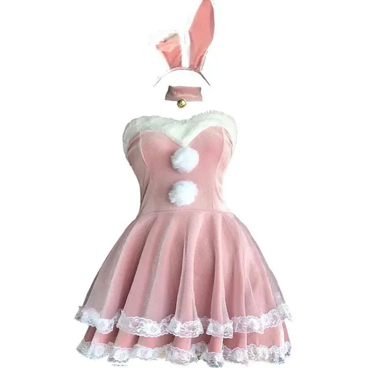 Christmas Cute Sexy Cosplay Fuzzy Ball Double Lace Dress