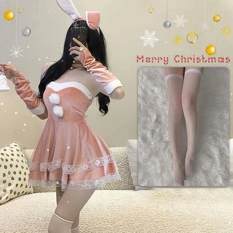 Christmas Cute Sexy Cosplay Fuzzy Ball Double Lace Dress