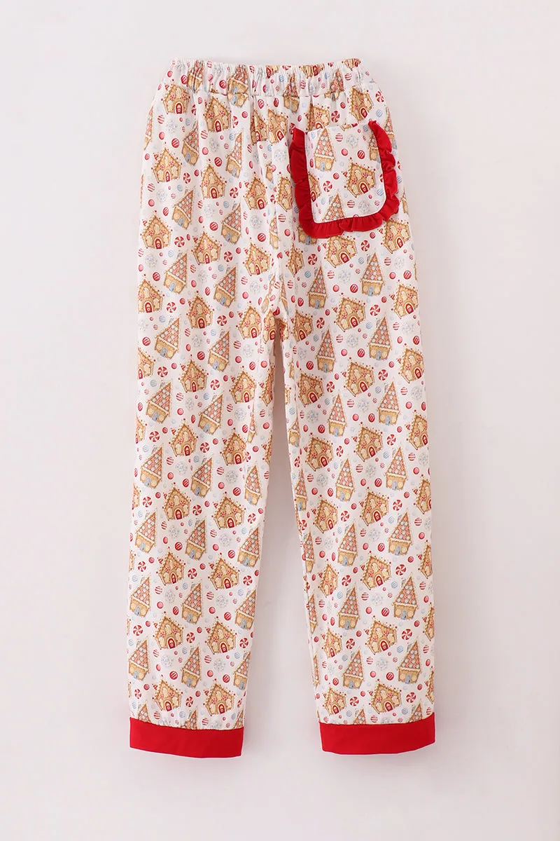 Christmas gingerbread house print women pajamas pants