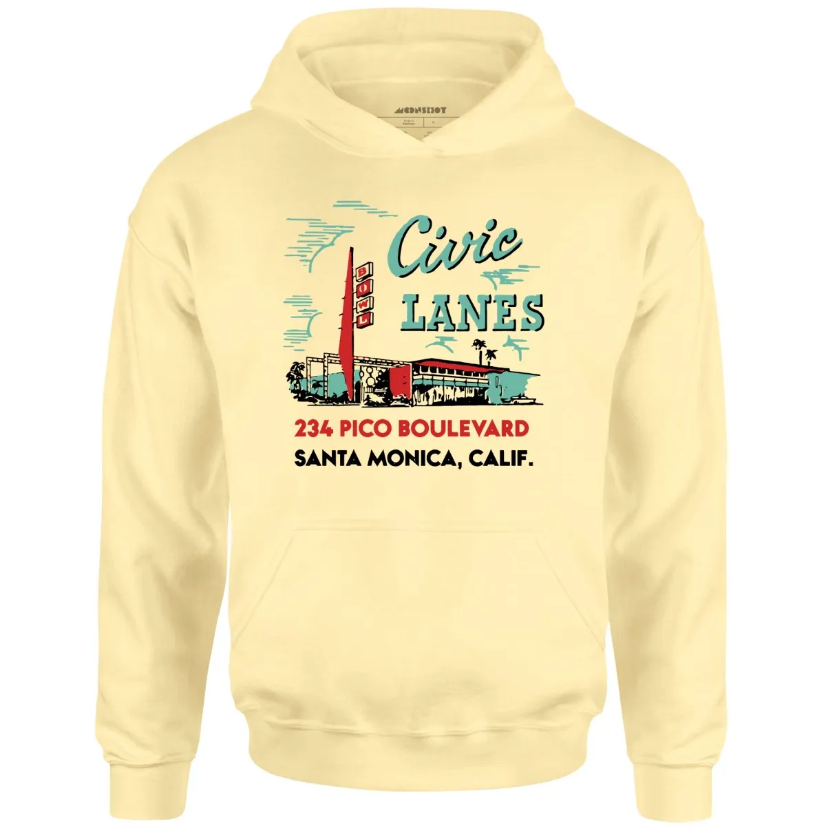 Civic Lanes - Santa Monica, CA - Vintage Bowling Alley - Unisex Hoodie