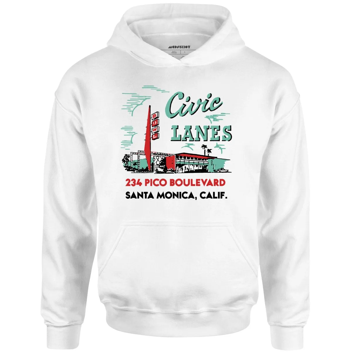 Civic Lanes - Santa Monica, CA - Vintage Bowling Alley - Unisex Hoodie