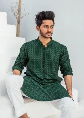 CK 724 Green ChickanKari Kurta Pajama For Men