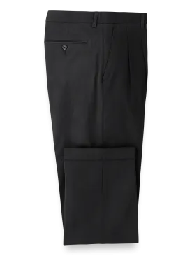 Classic Fit Cotton Stretch Twill Pleated Pants - Black