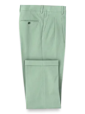 Classic Fit Cotton Stretch Twill Pleated Pants - Moss