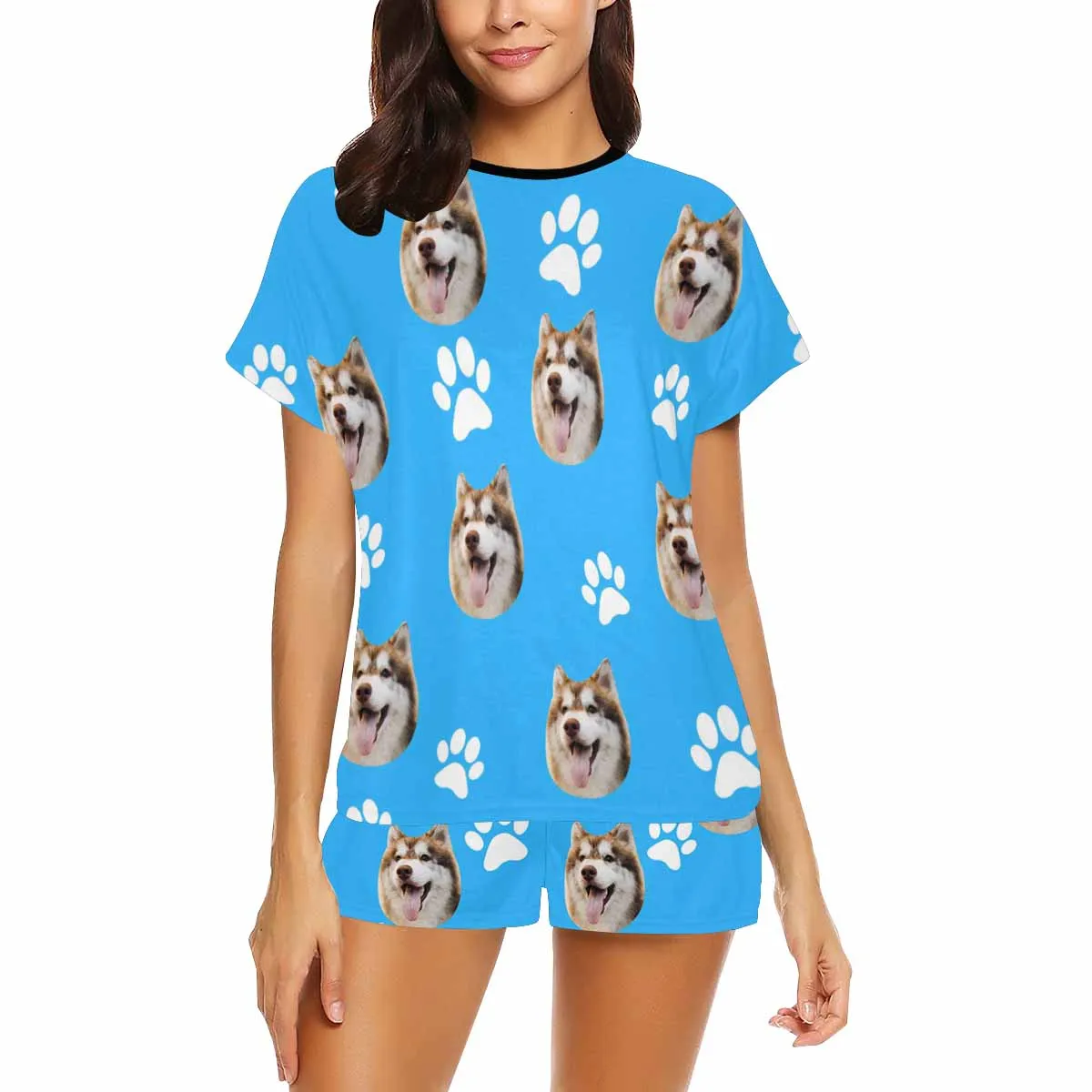 Custom Face Pajamas My Dog Sleepwear For Her Personalized Women's Short Pajama Set