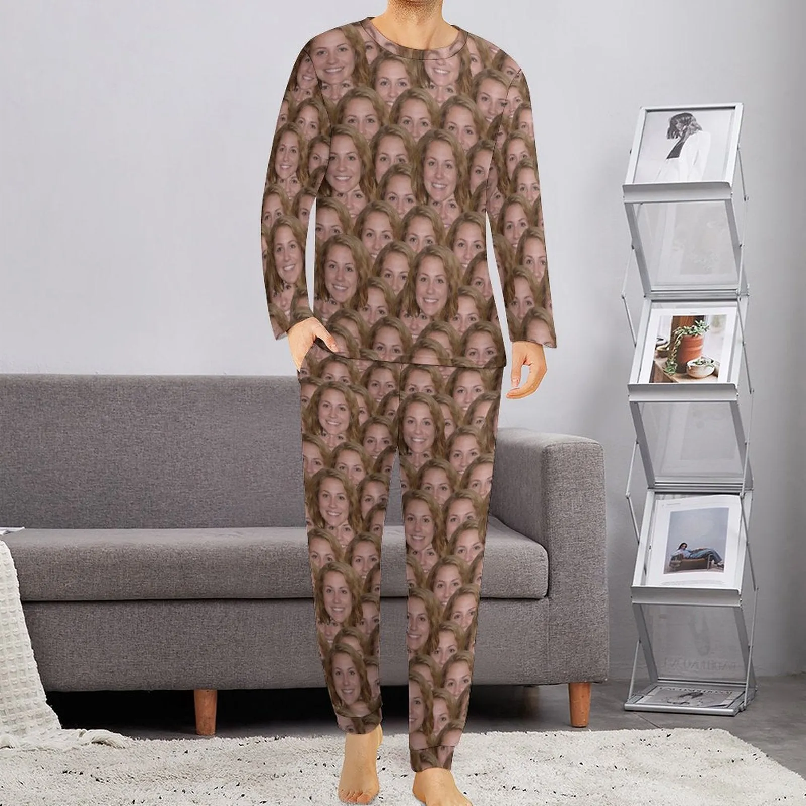 Custom Girlfriend's Face Nightwear Long Sleeve Pjs for Him Personalized Photo Men's Pajamas