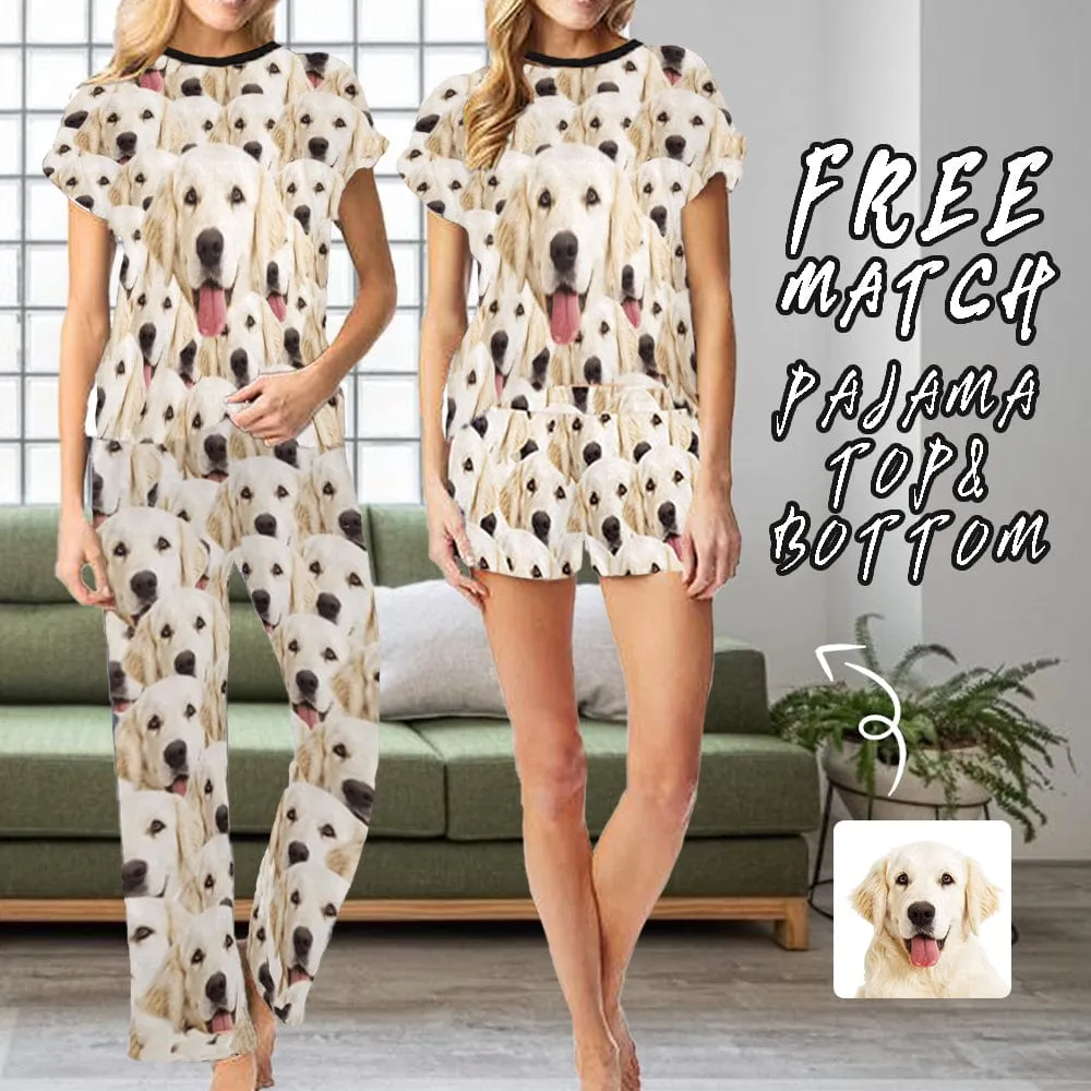 Custom Pets Face My Dog Sleepwear Personalized Photo Women's Pajama T-Shirt&Shorts&Pants Free Match