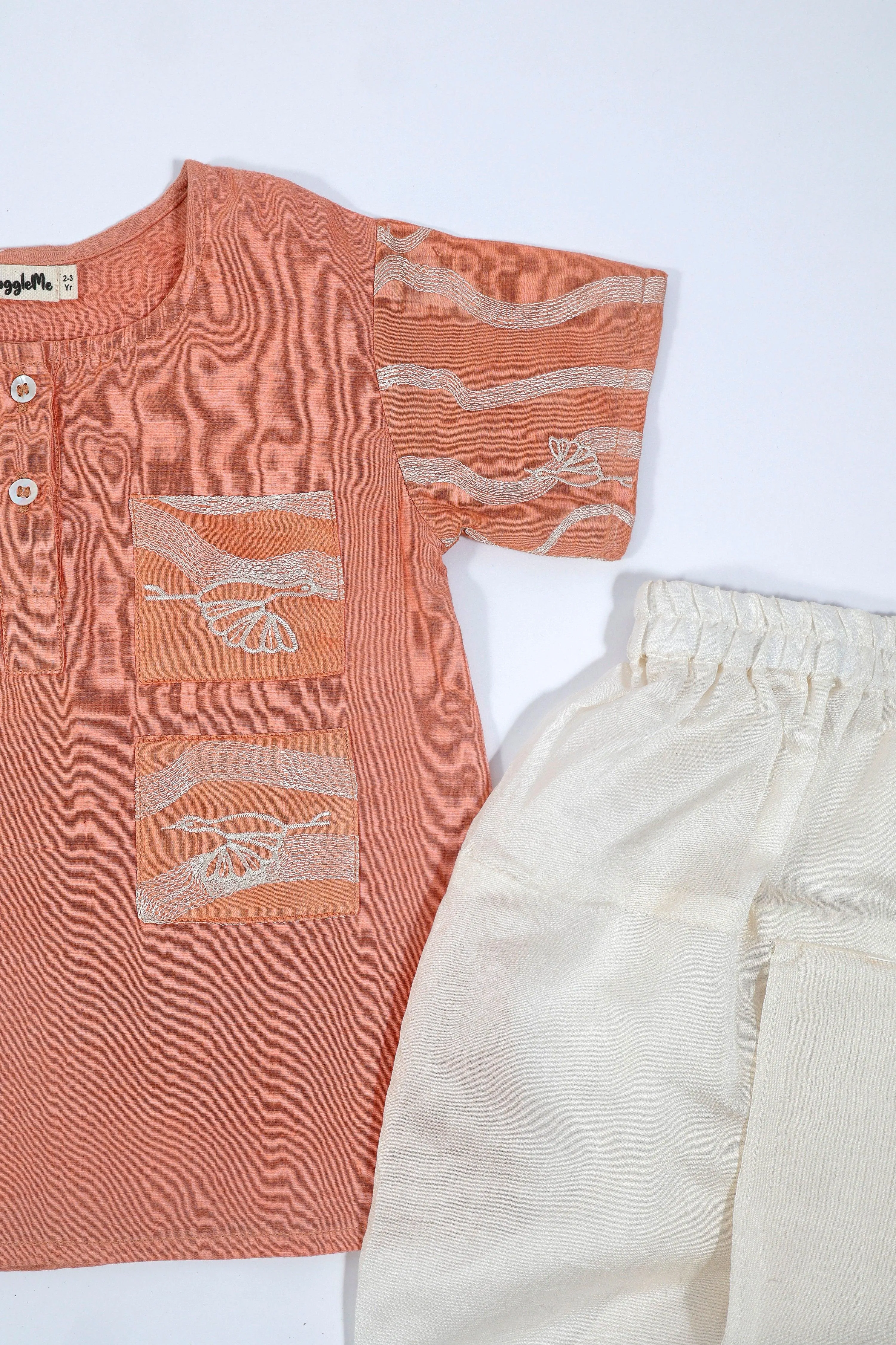 Designer Chanderi Short Ethnic Kurta with Dhoti for Boys - Peach