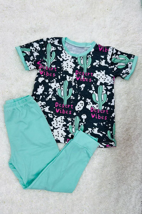 DLH0923-35 "Desert Vibes" &  cactus print 2pc short sleeve pajama set