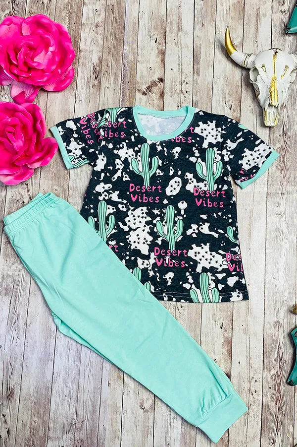 DLH0923-35 "Desert Vibes" &  cactus print 2pc short sleeve pajama set