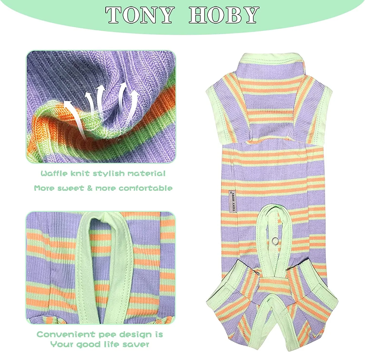 Dog Pajamas, Female/Male Dog Jumpsuit Pet Clothes with Colorful Stripe, Dog 4 Legged Pajamas Knit Clothes for Small Medium Size Dog (Green&Purple, Boy, XS)