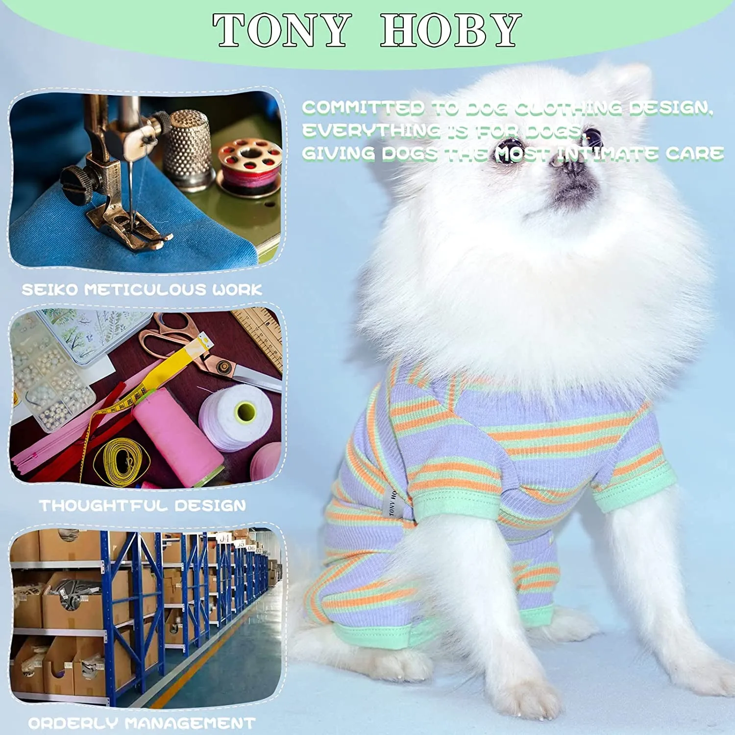 Dog Pajamas, Female/Male Dog Jumpsuit Pet Clothes with Colorful Stripe, Dog 4 Legged Pajamas Knit Clothes for Small Medium Size Dog (Green&Purple, Boy, XS)