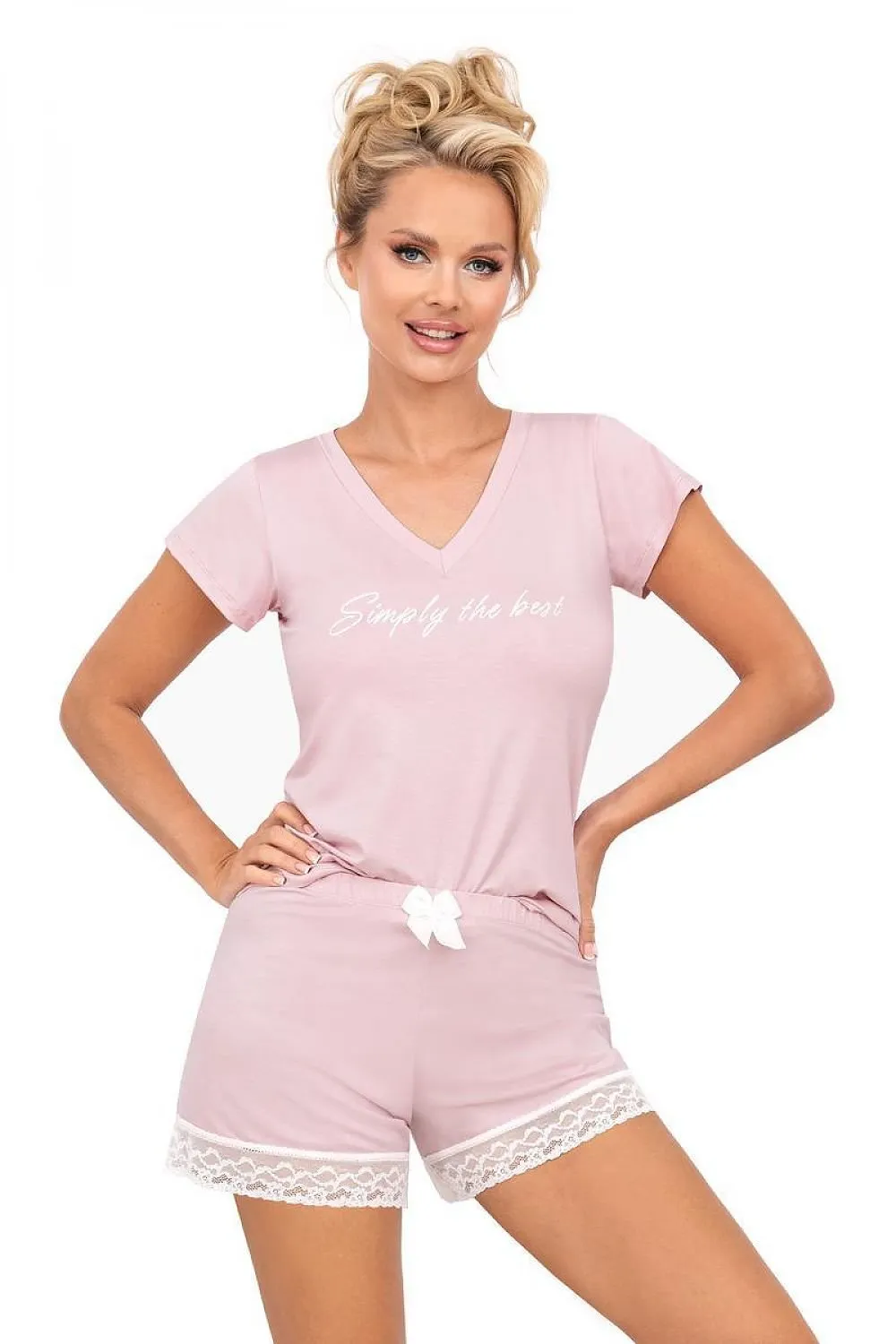 Donna Simply The Best PJ Lace Hem Top And Shorts Lounge Set