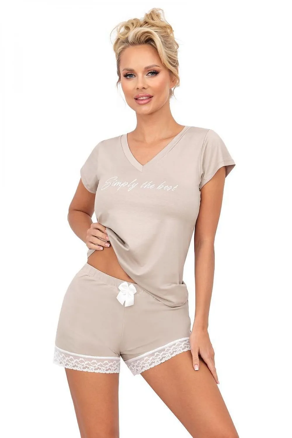 Donna Simply The Best PJ Lace Hem Top And Shorts Lounge Set