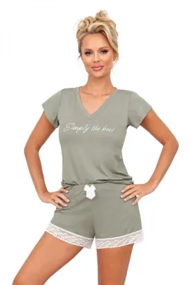 Donna Simply The Best PJ Lace Hem Top And Shorts Lounge Set