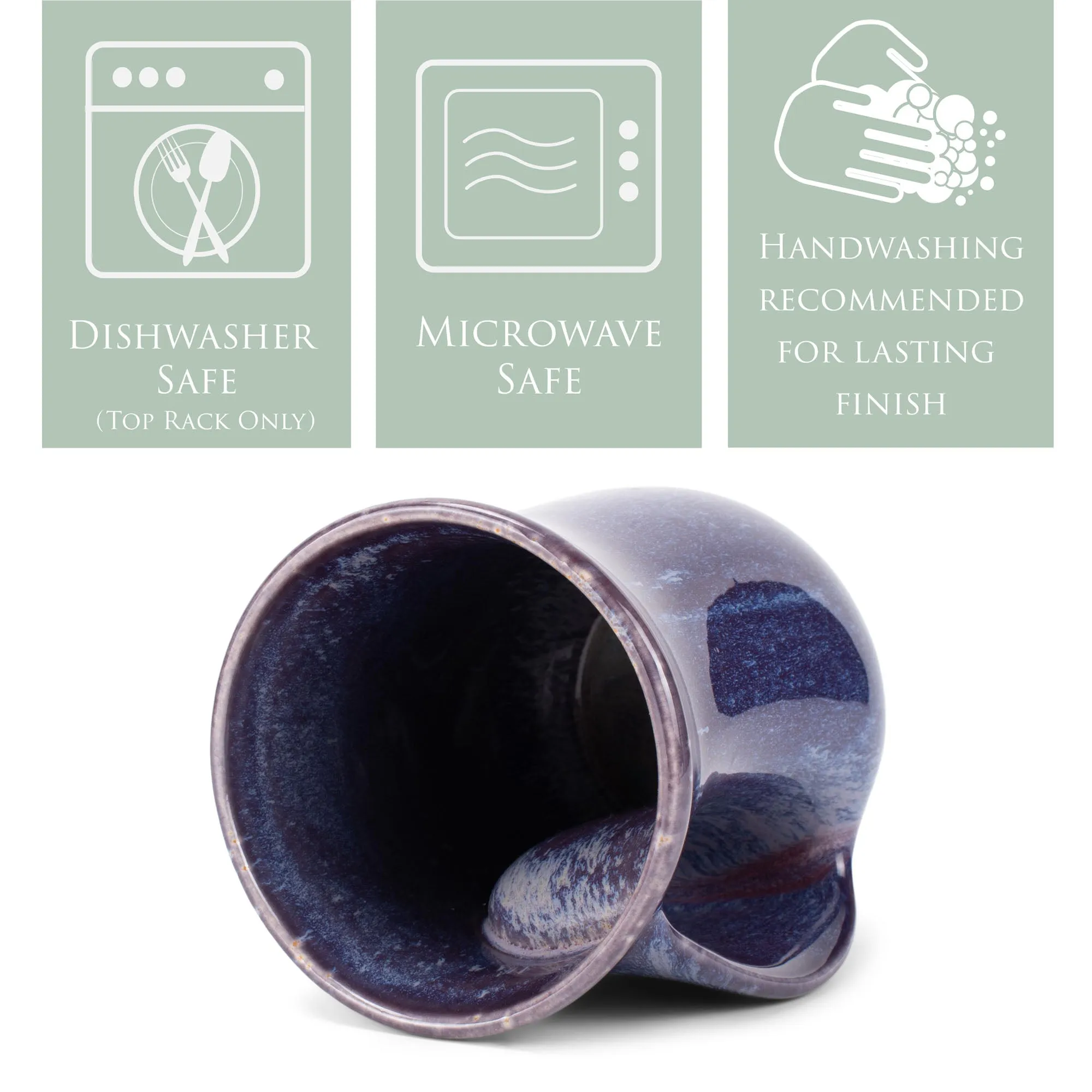 Elanze Designs Reactive 14 ounce Ceramic Handwarmer Mugs Set of 2, Midnight Purple