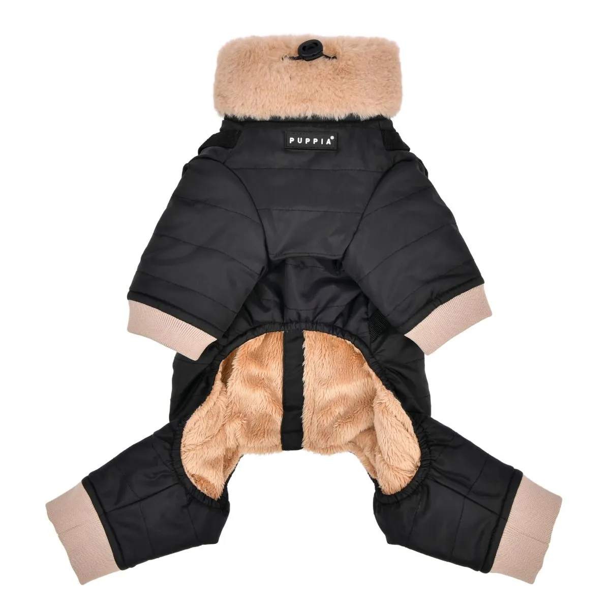 everson fuzzy neck snowsuit with harness - black