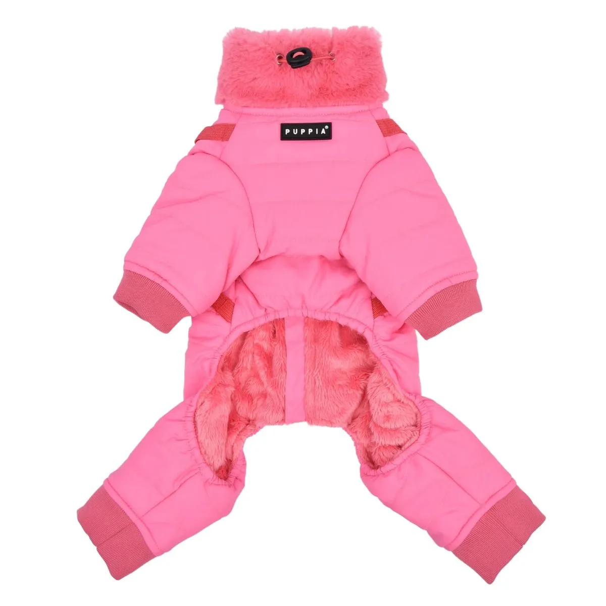 everson fuzzy neck snowsuit with harness - pink