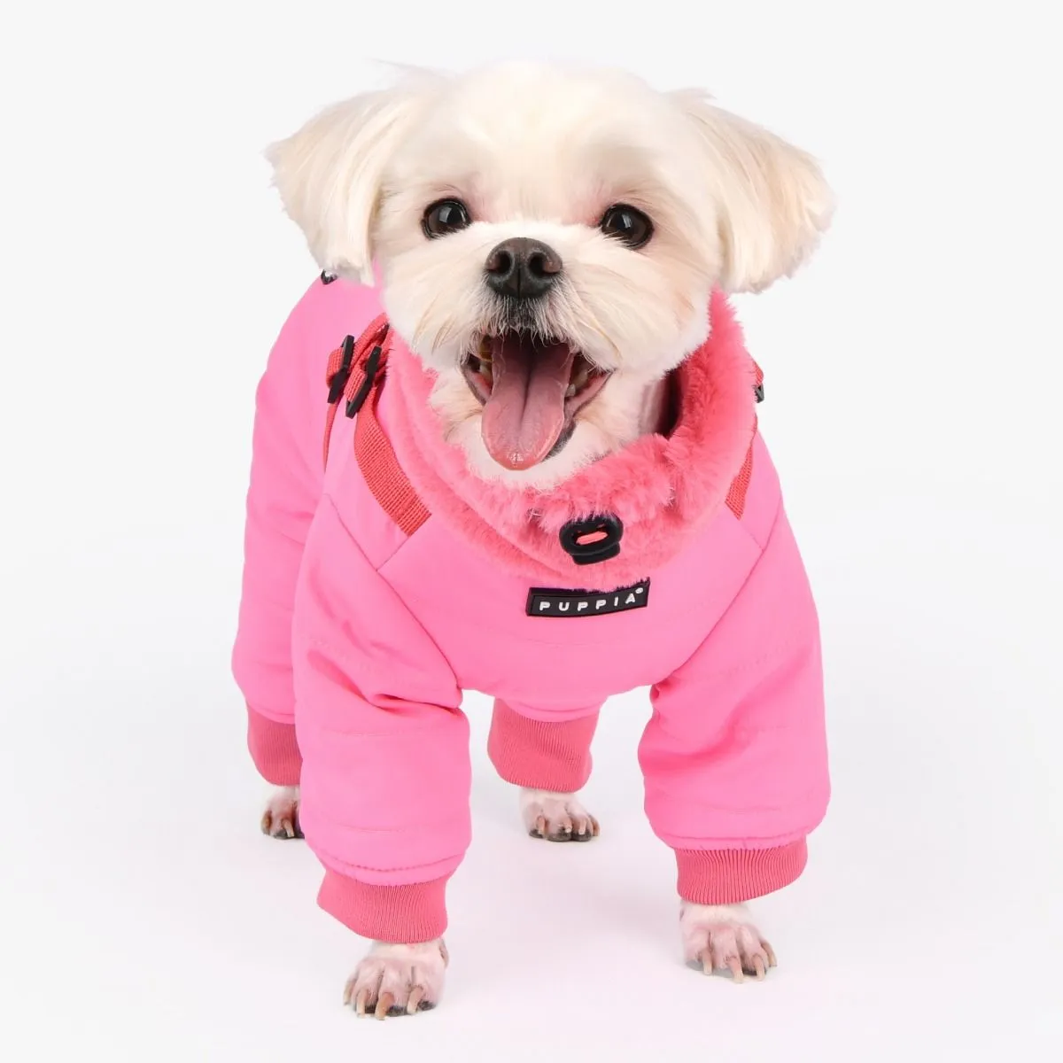 everson fuzzy neck snowsuit with harness - pink