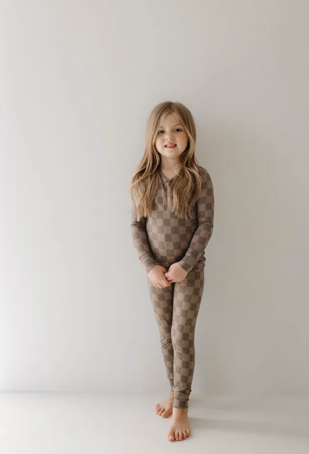 Faded Brown Checkerboard | Bamboo Two Piece Pajama