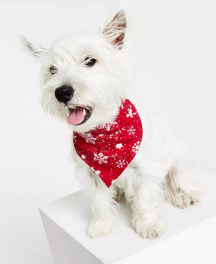 FAMILY PAJAMAS Matching Pet Merry Snowflake Bandana, Candy Red, S/M