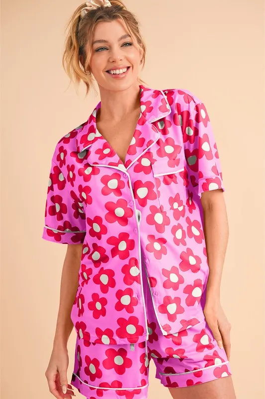 Flower Power Short Sleeve Shirt Pajamas Set