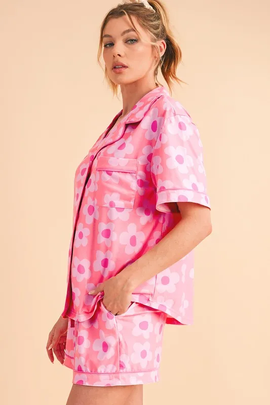 Flower Power Short Sleeve Shirt Pajamas Set