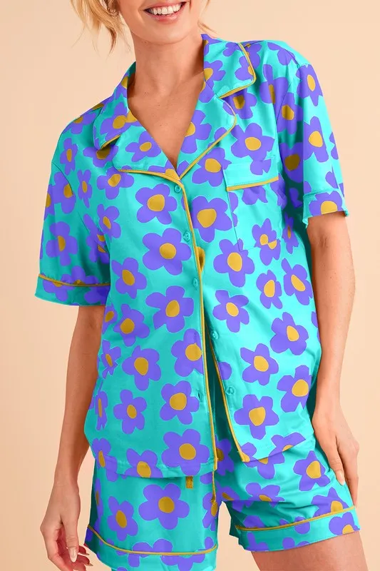 Flower Power Short Sleeve Shirt Pajamas Set