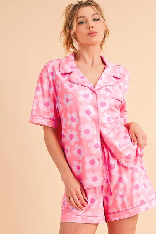 Flower Power Short Sleeve Shirt Pajamas Set