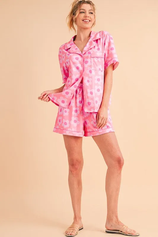 Flower Power Short Sleeve Shirt Pajamas Set