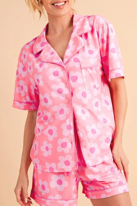 Flower Power Short Sleeve Shirt Pajamas Set